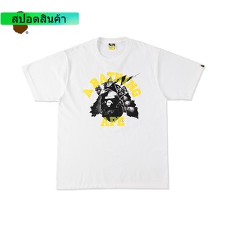 BAPE mens spring and summer camouflage helmet ape-man head letters Japanese printing short-sleeved T-shirt  คอกลม