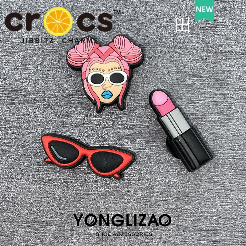 Crocs jibbitz charms Night Girl Series แว่นตากันแดด รูปแบบลิปสติก DIY รองเท้าแฟชั่น ดอกไม้ หัวเข็มขัด jibbitz สําหรับ crocs