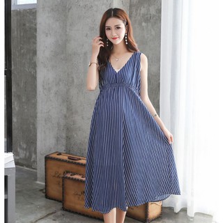 พร้อมส่ง ชุดคลุมท้อง แขนกุด Style &amp; Co Long Sleeveless Summer V Neck Chiffon Maternity Dress