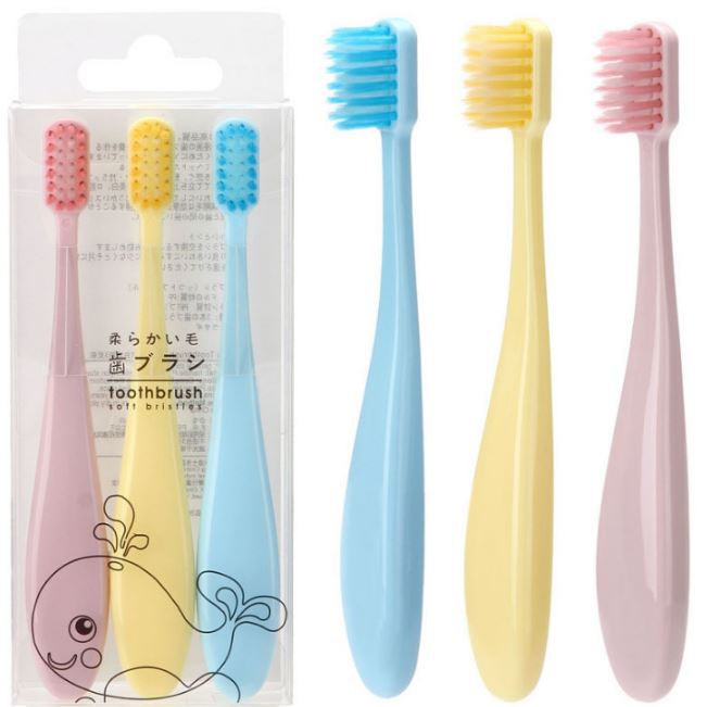 พร้อมส่ง! เซ็ต3ด้าม แปรงสีฟันเด็ก สีพื้น น่ารัก จับถนัดมือ