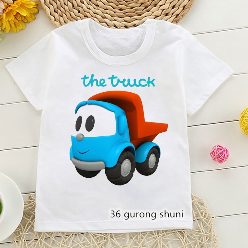 เสื้อยืดเด็กพิมพ์ลาย Kawaii/Leo The Truck/เสื้อผ้าเด็ก