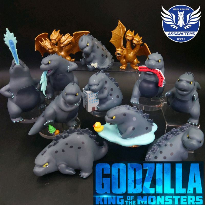 โมเดล ก็อตซิลล่า < Godzilla > SD ขนาด 8 Cm น่ารักๆ วัสดุดีมาก Action ต่างๆ 10 ตัวและคิงกิโดร่า 2 ตัว มาพร้อมกล่องทุกตัว