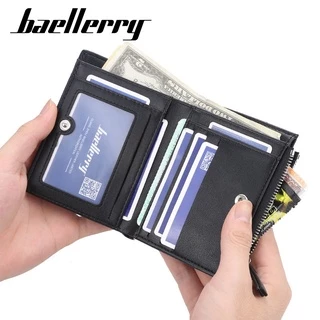 Baellerry กระเป๋าสตางค์หนัง PU สําหรับผู้ชายแบบสั้นสไตล์เกาหลี Multi-Card License Holder Gold Logo RFID