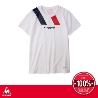 le coq sportif เสื้อเทรนนิ่ง ออกกำลังกาย ผู้หญิง รุ่น Soleil Short Sleeve Shirt สีขาว สกรีนลายสีกรม-แดง