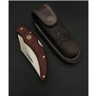 มีดพับ (folding knife) Yatagan (from Turkey), handmade ด้ามไม้พร้อมซองหนังแท้ สุดคลาสสิค