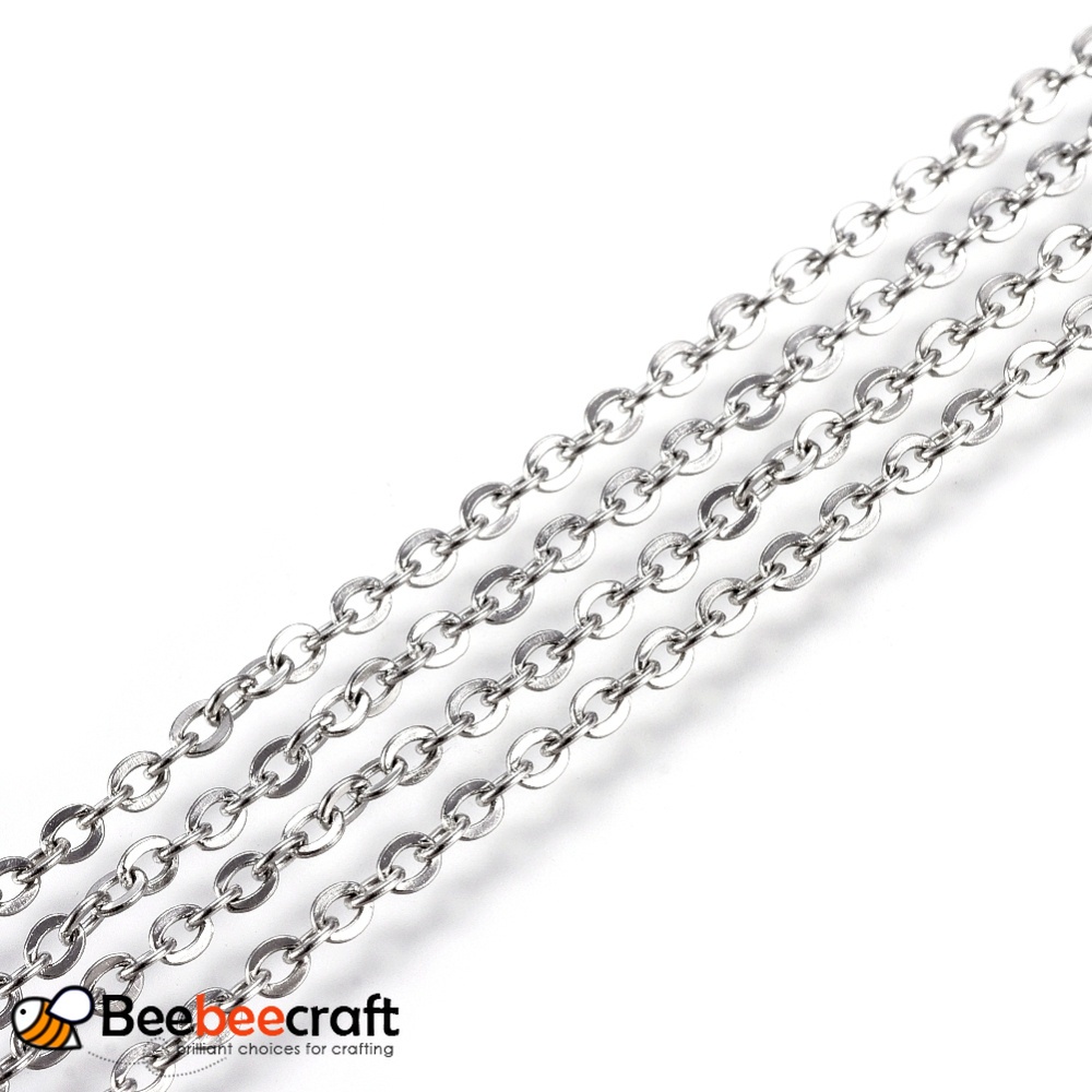 Beebeecraft สายโซ่สเตนเลส 304 1 ม้วน พร้อมม้วน สเตนเลส ทรงวงรีแบน ขนาด 2.5x2x0.3 มม. ประมาณ 32.8 ฟุต (10 ม.) ต่อม้วน