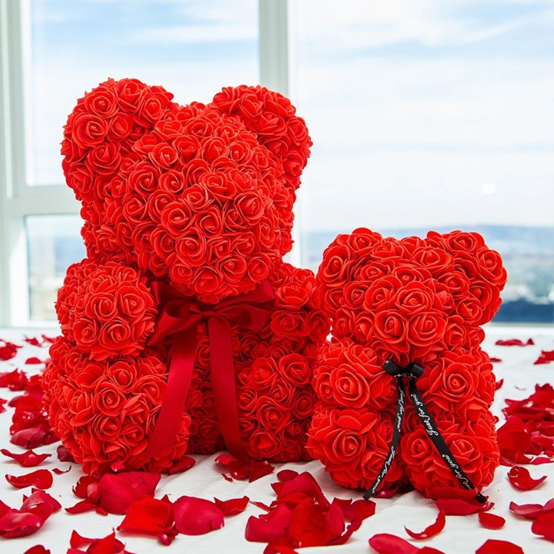 Valentines Day Gift 40cm Rose Heart Teddy Bear Artificial Flower ...