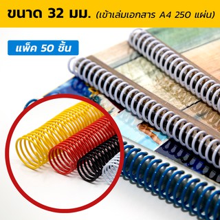 สันเกลียวพลาสติก ขนาด 32 มม. แพ็ค 50 ชิ้น  (Plastic Spiral Coil)