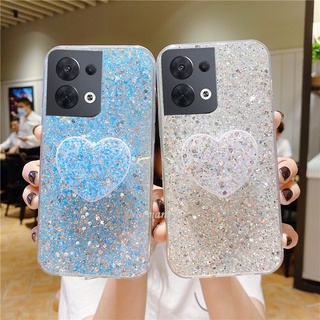 2022 New เคสโทรศัพท์ Fashion CasingOPPO Reno8 8Z 8Pro Reno 8 7 7Z 7Pro 6Z 6 Z Pro 5G 4G Flash Diamond Handphone Case TPU Softcase Shockproof Protective Back Cover with Heart-shaped Stand เคส