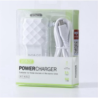 {พร้อมส่ง} ที่ชาร์จ Adapter 2 ช่อง USB 2.1A ชาร์จเร็ว แบรนด์ Robot แท้ 💯 RT-K5U หัวติดสาย