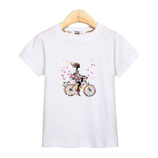 เสื้อคอตตอนสำหรับเด็ก เสื้อยืดแขนสั้นสาวขี่จักรยานT-shirt for girl