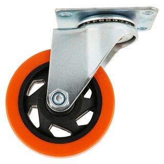 SWIVEL PLATE CASTER WHEEL FITT 747100 4" ORANGE ลูกล้อแป้นหมุนPU FITT 747100 4 นิ้ว สีส้ม ลูกล้อ อะไหล่เฟอร์นิเจอร์ เฟอร