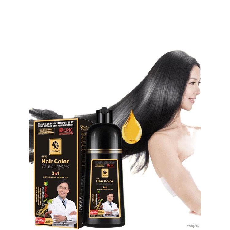 แก่นแท้♝⊙500ml Permanent Black Hair Shampoo Organic Natural Hair Dye Plant Essence Black Hair Color Dye Shampoo For Wome