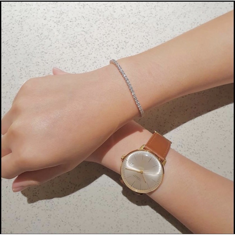 Eternity bracelet สร้อยข้อมือเงินแท้ ชุบทองคำขาว ประดับเพชรสวิตน้ำ100 แบรนด์ Dusadee Jewelry