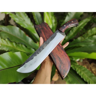 มีดแคมป์ (camping knife) มีดเดินป่า มีดเหน็บ เหล็ก SUP9 ใบ 11.5” ผิวไฟ ใบใหญ่แข็งแรง ใช้งานหนักได้ ด้าม-ฝักไม้พะยูง