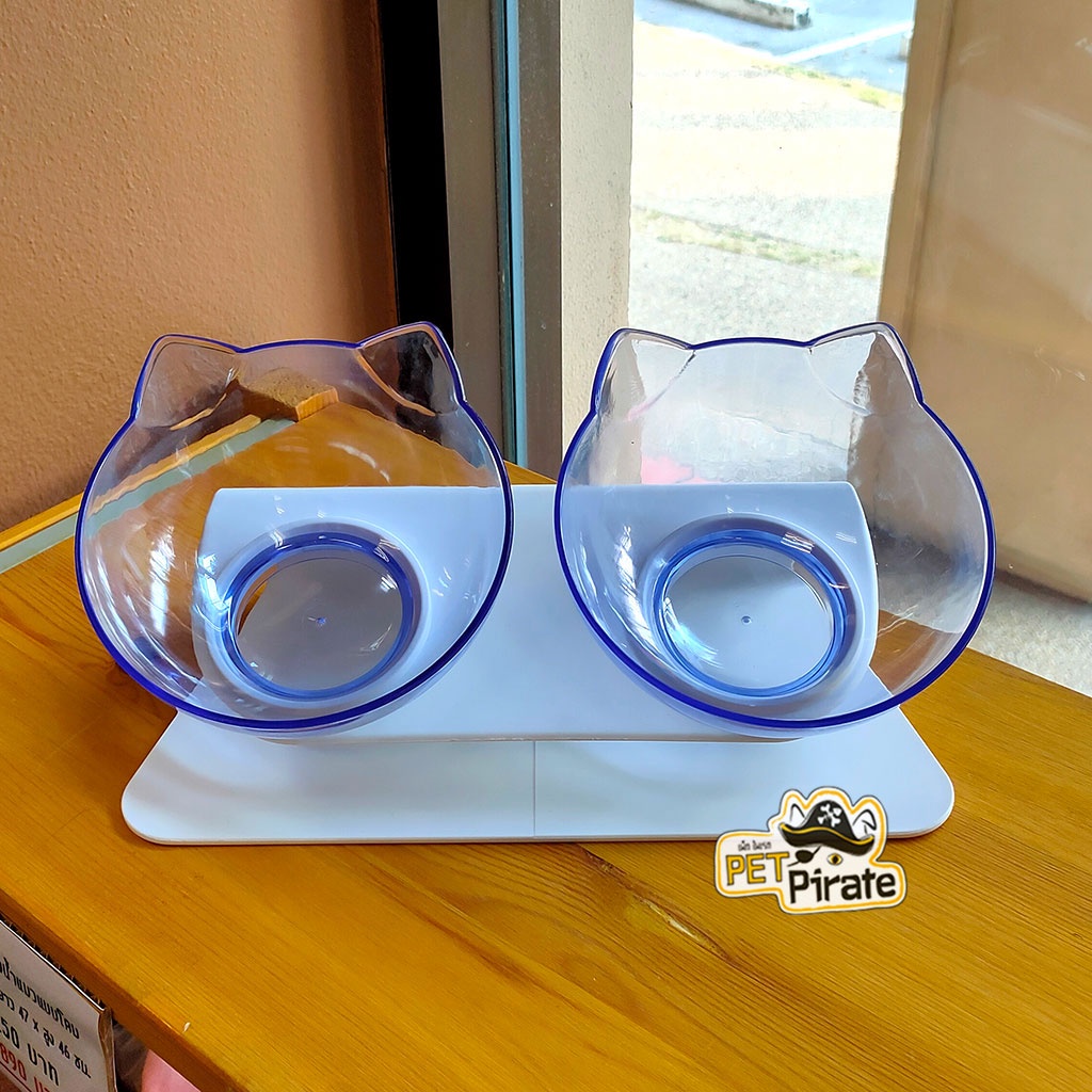 ชามแมวแบบใส ชามอาหารสัตว์เลี้ยง ชุดชามคู่ แบบเอียง ใส น้องไม่ปวดคอ ชามใส่อาหาร แมว สุนัข ชามอาหารและน้ำ พลาสติกอย่างดี