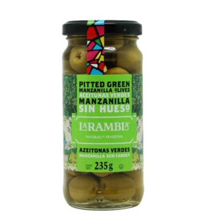 LaRAMBLA Pitted Green Manzanillas Olives 235 g. มะกอกเขียวคัดเกรดไร้เมล็ด ขนาด 235กรัม
