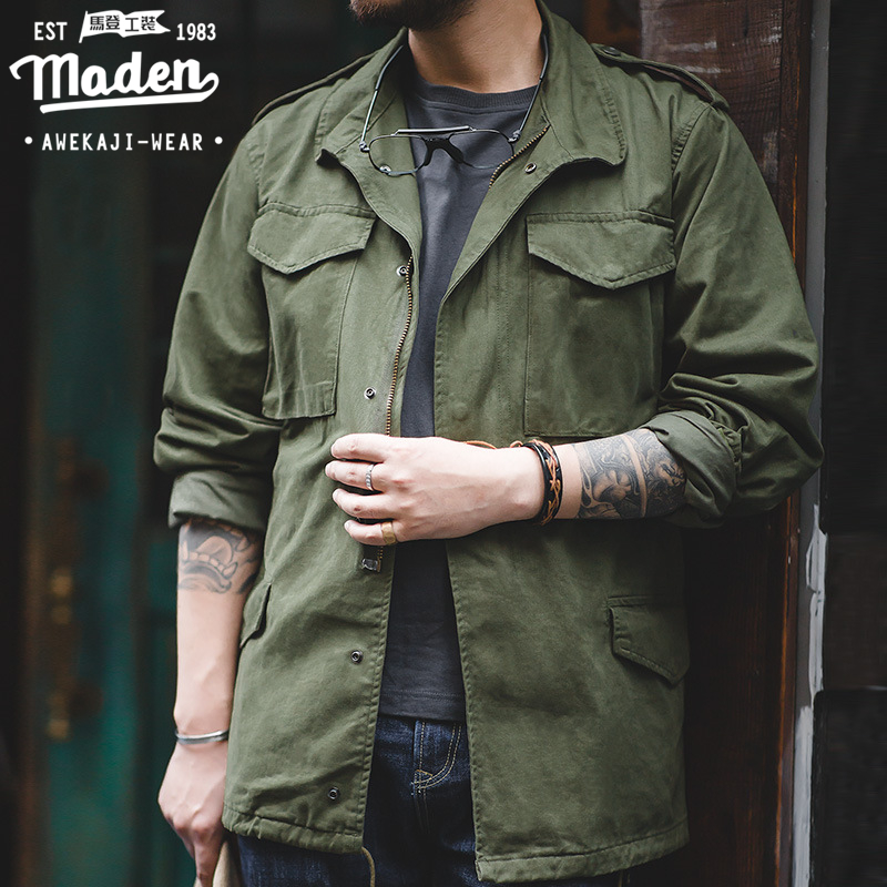 Maden  M65 เสื้อแจ็คเก็ตทหาร สไตล์ย้อนยุค สีเขียว