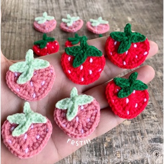 Crochet Strawberry 🍓 สตอเบอรี่ ถักไหมพรม ตกแต่งชิ้นงาน 3.5 cm.