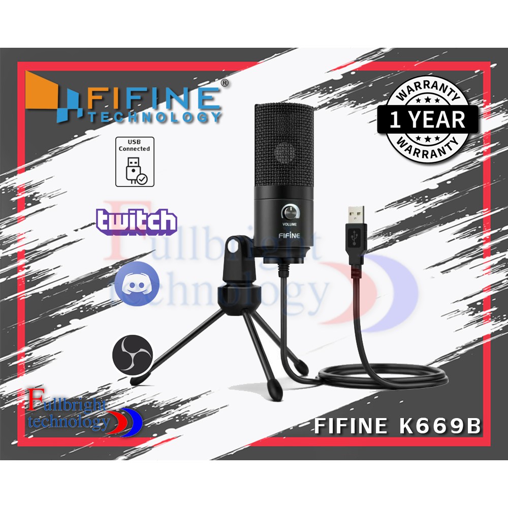 FIFINE K669B USB Condenser Microphone with mini-tripod ไมค์คอนแดนเซอร์บันทึกเสียง รับประกันศูนย์ 1 ปี