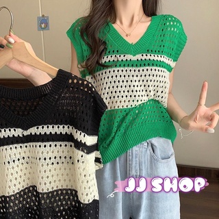 JJ shop💜 พร้อมส่ง เสื้อถักไหมพรมคอวี ดีเทลเป็นรูเล็กๆระบายดีมากเก๋สุดๆ "9A91"