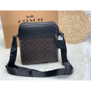 COACH Houston Flight Bag In Signature ((73336)) **Size::23*5*27cm”9”**น้ำตาล_ดำ ค่ะ