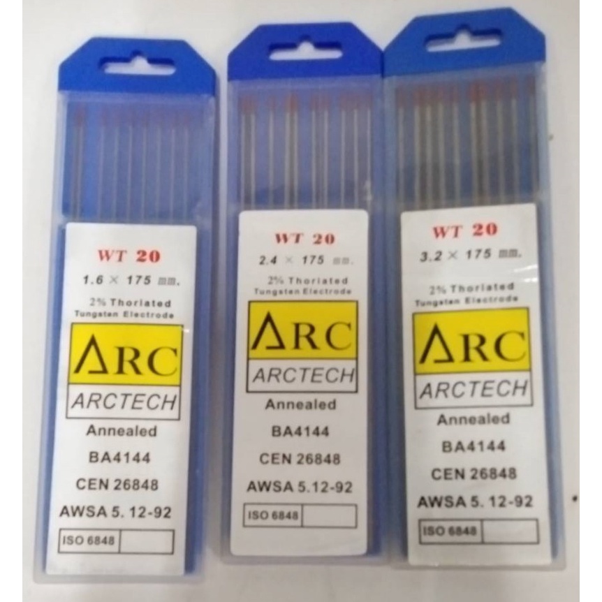 ARCTECH (10เส้น/คำสั่ง) ลวดเชื่อมทังสเตน ลวดทังสเตน เข็มทังสเตน เข็มอาร์กอน (หัวแดง) ARCTECH WT-20 ขนาด 1.6 2.4 และ 3.2