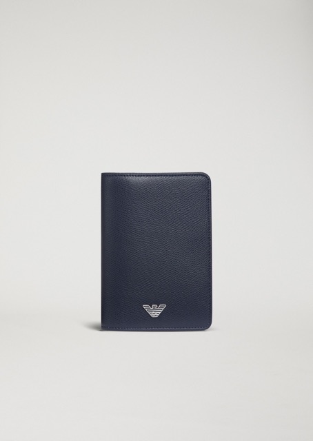 EMPORIO ARMANI Printed and boarded leather passport holder - Navy Blue |  Shopee Thailand