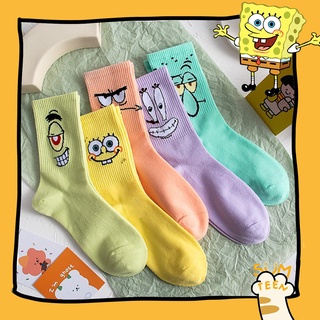 🧡พร้อมส่ง 🧡ถุงเท้าแฟชั่น Spongebob  สเก็ต ข้อยาว ผ้าเนื้อดี  (S16)