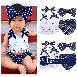 -เสื้อผ้าสำหรับเด็กทารกน่ารัก Anchors เสื้อ + กางเกง Polka Dot ชุด + Band ชุด 3pcs