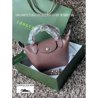 sale❗️💕Longchamp Le Pliage Cuir Croco Mini Leather Top Handle Bag