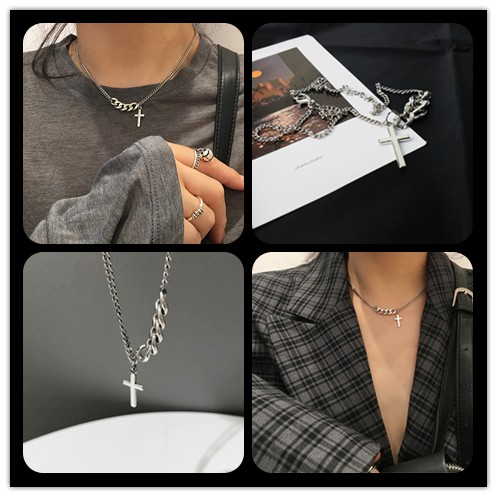 N15- 2SR สร้อย สร้อยคอ สร้อยคอโซ่ สายโซ่ จี้ไม้กางเขนสั้นสไตล์เกาหลี ใช้ได้ทั้งหญิงและชาย