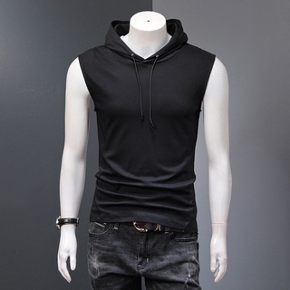 Mens Tank Tops แขนกุด Hooded Vest Plain Casual Fitnees กีฬาเ…