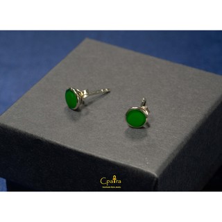 พร้อมส่ง ต่างหูเงินแท้925 Green agate ขนาด 5 mm. เก็บปลายทางได้ค่ะ