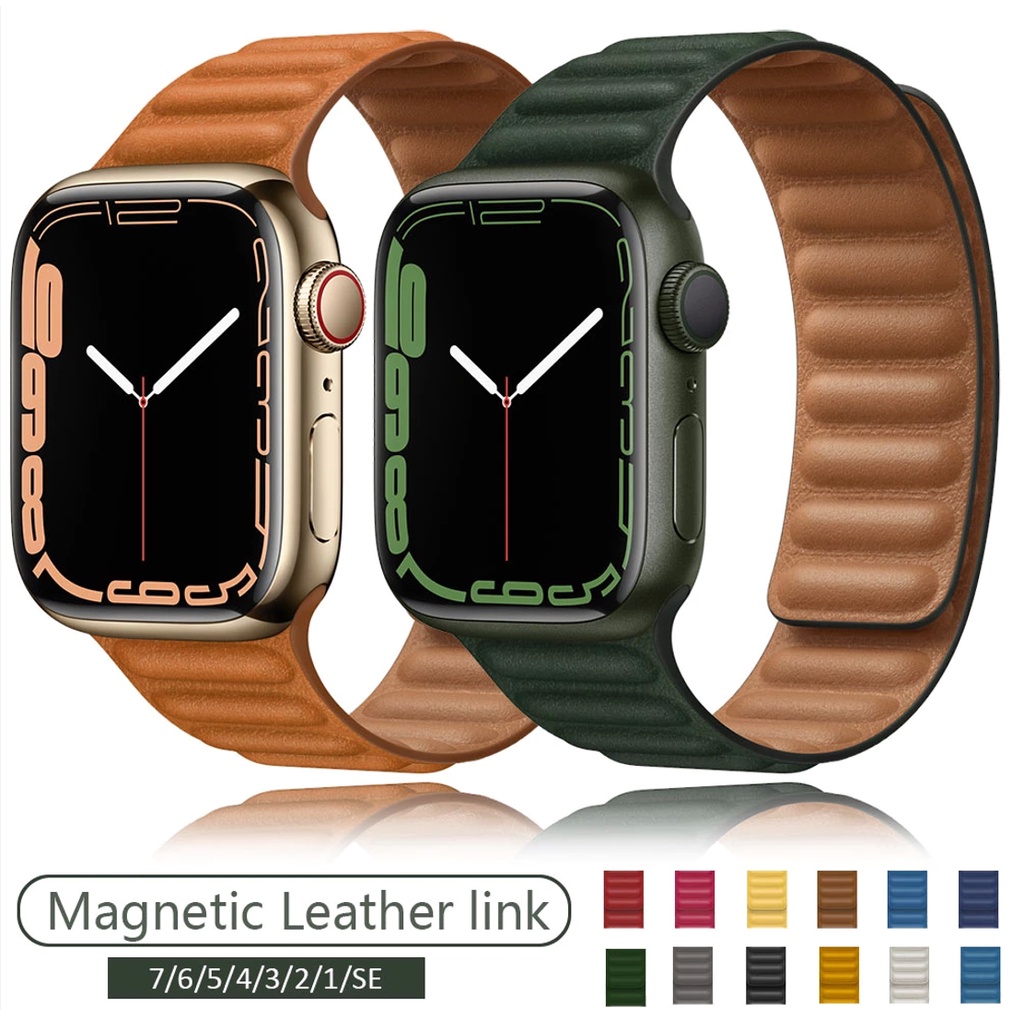 สายนาฬิกาข้อมือหนัง แบบแม่เหล็ก สําหรับ watch series10 9 8 7 se 6 5 4 3 2 1 i watch strap ขนาด 38 มม. 40 มม. 41 มม. 42 มม. 44 มม. 45 มม.