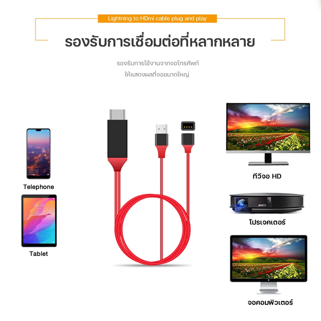 สายHDMI 3in1HDMI TVรุ่นสากลสายต่อมือถือเข้าทีวีPhone to TVแสดงภาพจากมือถือขึ้นหน้าจอทีวี สำหรับIOS/Android/Type-C #A-038