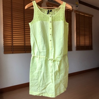 ชุดเดรสสั้น Mango Faded Neon Linen Dress