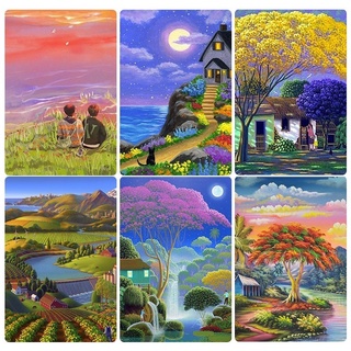 【KS】Landscape round diamond painting full of drill trees country landscape mosaic cross stitch diamond embroidery30x40cm