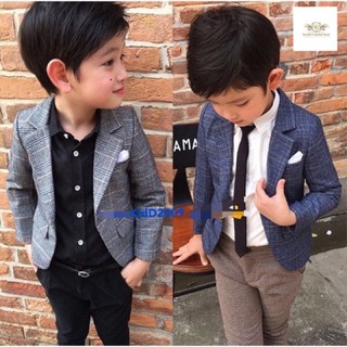 Suit Jacket เสื้อสูท เด็ก เสื้อแจคเกตสูท เทาลาย นำ้เงินลาย ใช้ได้หลายโอกาส ขนาด 7, 9, 11, 13, 15, 17 (1-12 ปี)