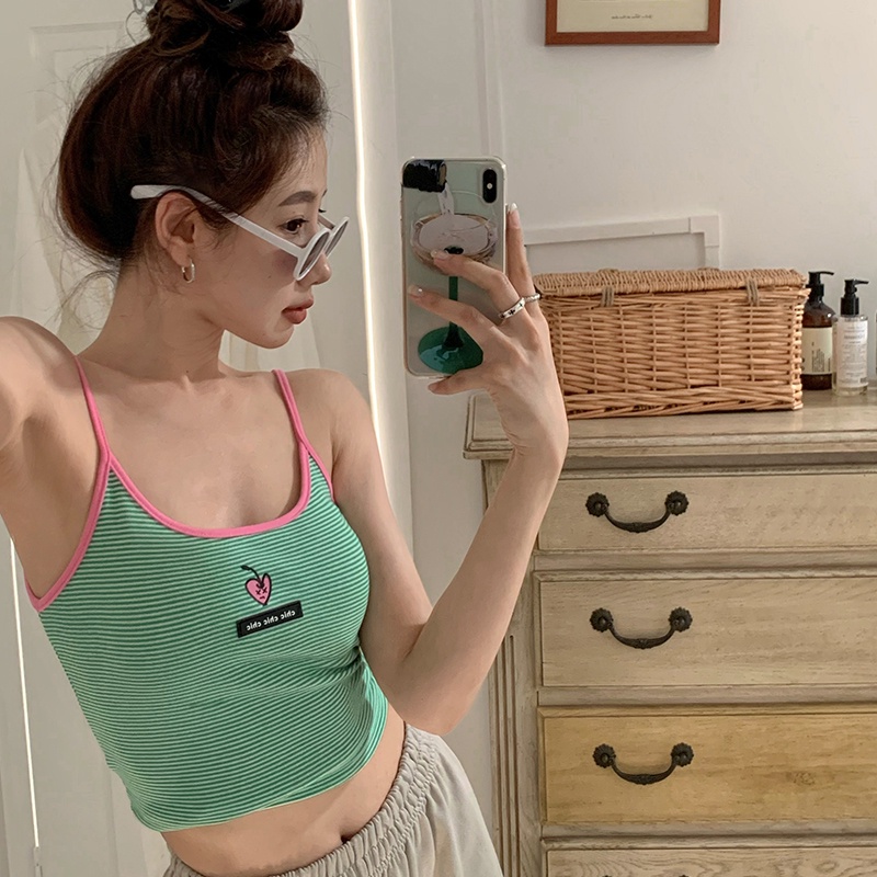 เสื้อสายเดี่ยว ลายทาง สีตัดกัน สวยงาม เหมาะกับฤดูร้อน สไตล์สปอร์ต สําหรับผู้หญิง