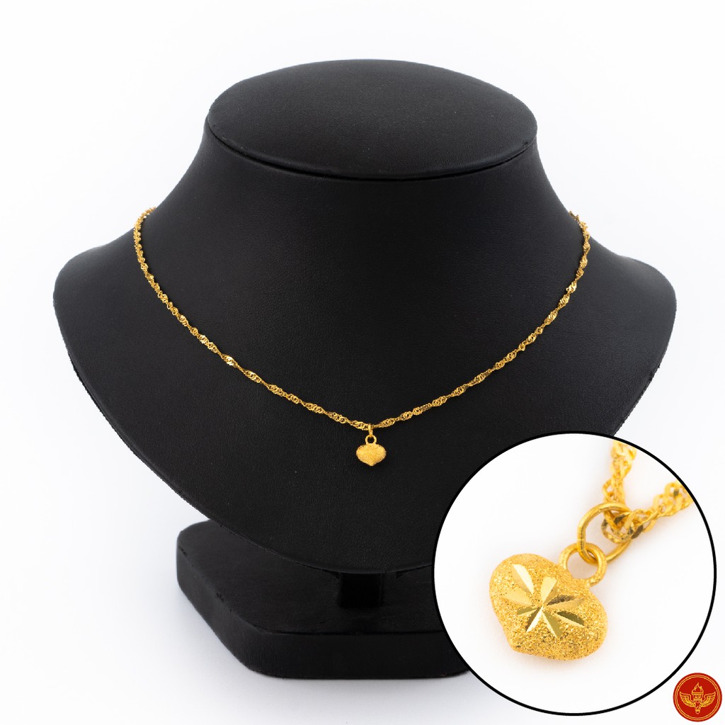 LSW สร้อยคอทองคำแท้ 1 สลึง (3.79 กรัม) ลายดิสโก้ระย้าหัวใจ NC-13