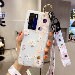 เคสโทรศัพท์มือถือแบบนิ่ม ลายดอกไม้ พร้อมสายคล้องมือ สําหรับ Samsung A73 A33 A03 A53 S22 Ultra S21FE A03s A22