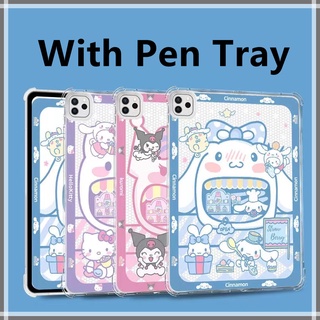 with pen tray Cartoon Cinnamoroll Clear case iPad 9 iPad Air 5 1 2 3 4 7 8 iPad7 iPad8 Air3 Air4 Mini 6 Mini5 gen9 7 gen8 gen th cute Phone Casing