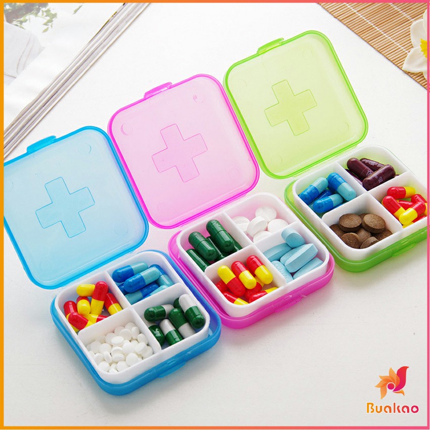 BUAKAO กล่องยา มินิ กล่องสีสันลูกกวาด หลายช่อง กล่องยาแบบพกพา Cross-packing pill box