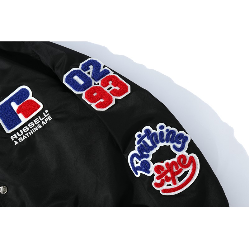 BAPE×RUSSELL COLLEGE VARSITY JACKET 美品 BAPE x Russell College Varsity Jacket Black Men's - FW20 - US
