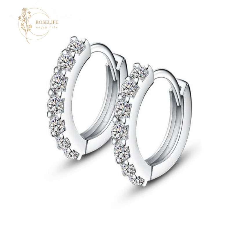 Roselife S925 ต่างหูห่วงประดับไรน์สโตนแฟชั่นเกาหลีสําหรับผู้หญิง