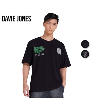 DAVIE JONES เสื้อยืดโอเวอร์ไซส์ พิมพ์ลาย สีดำ Graphic Print Oversized T-Shirt in black WA0080BK WA0081BK