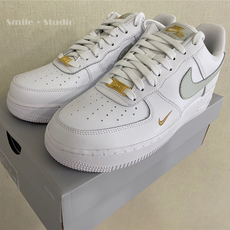 nike air force 1 mini swoosh white grey gold