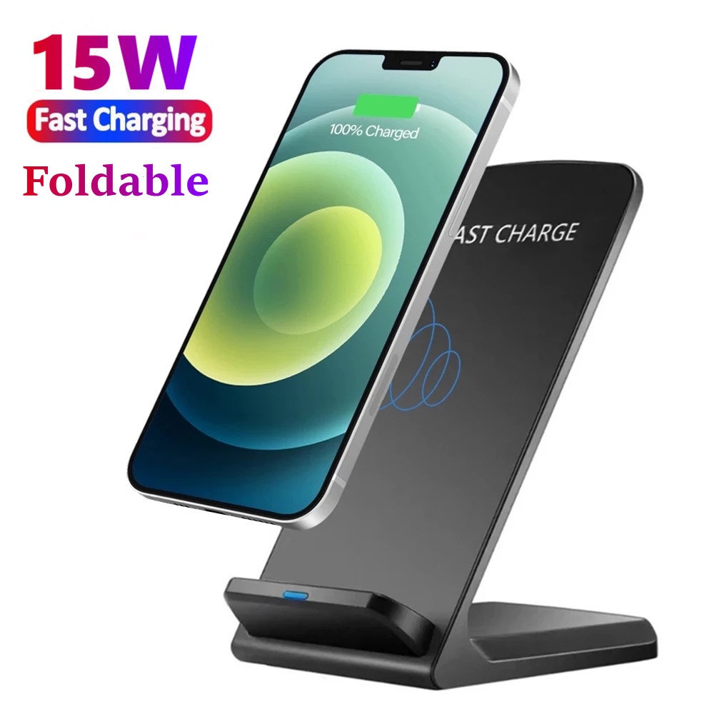 แท่นชาร์จไร้สาย 15W Qi พับได้ ชาร์จเร็ว สําหรับ iPhone 13 12 11 Pro Max X XS XR 8 Plus S9 S10 S20 QC