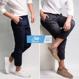 กางเกงสแล็คชาย ขากระบอกเล็กผ้ากำมะดิน, ผ้ายืด สีดำ~กรม